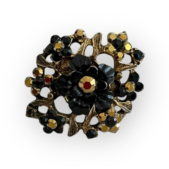 Michal Negrin Flower Swarovski Crystals Victorian Brass Fashion Adjustable Ring - Picture 9 of 9